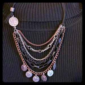 Layered chain and coin necklace